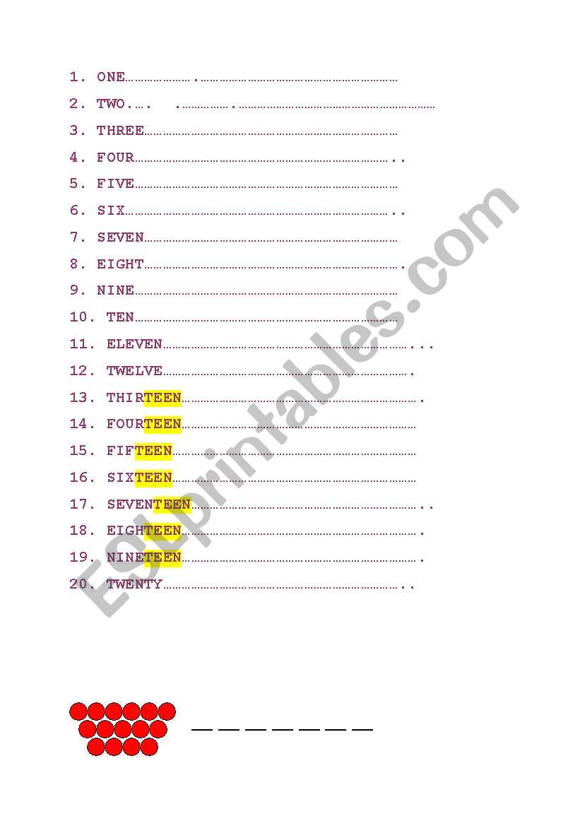 numbers 1-20 worksheet