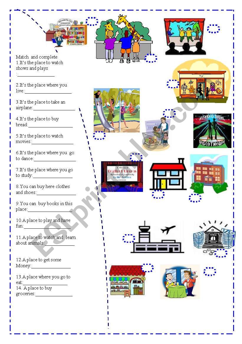 Match the places in the city  worksheet