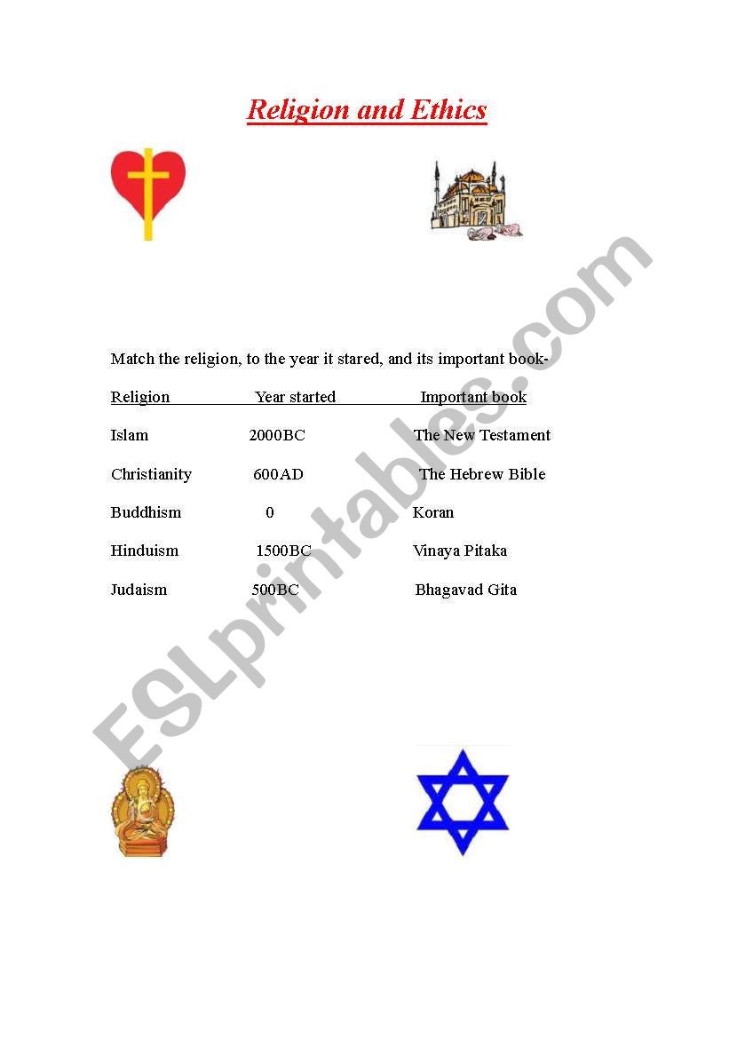 Religion and Morals worksheet