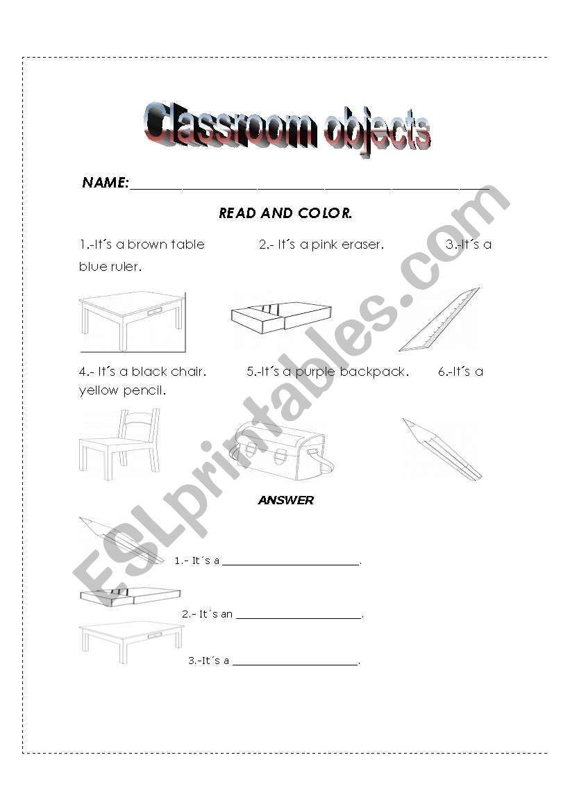 classroom objects worksheet