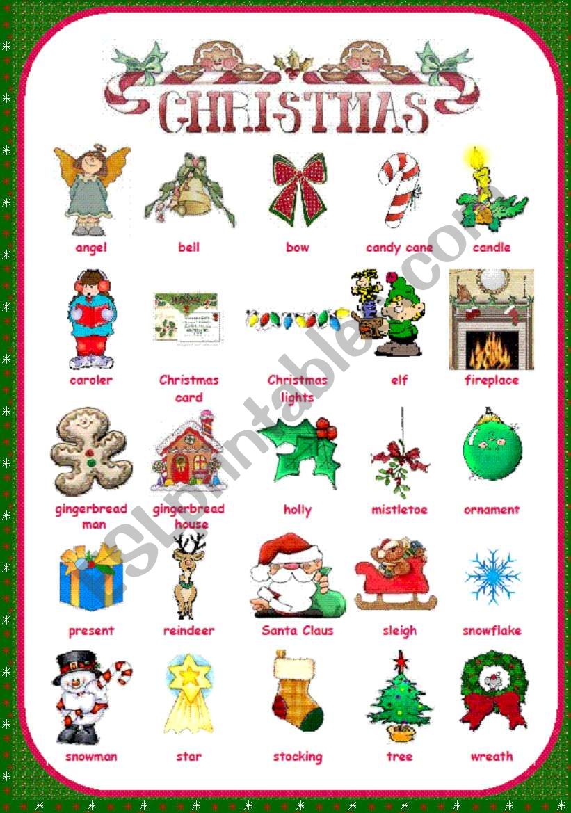 CHRISTMAS PICTURE DICTIONARY worksheet