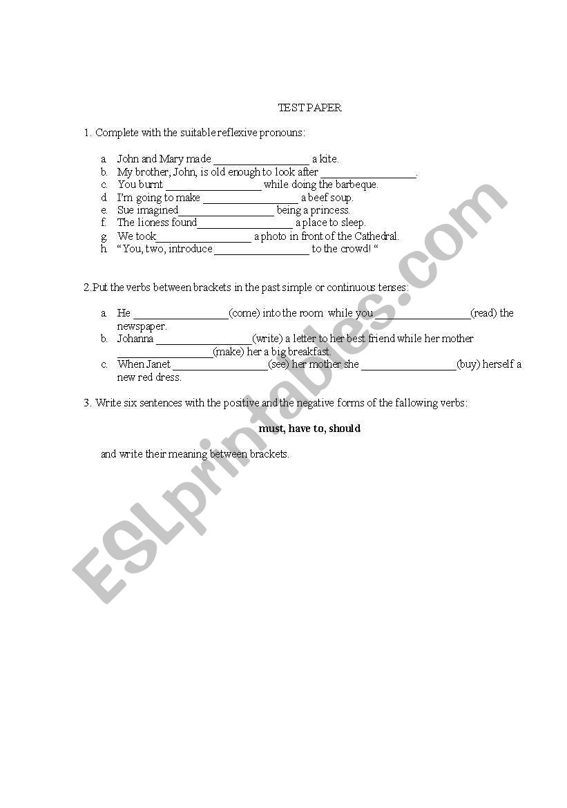 test worksheet