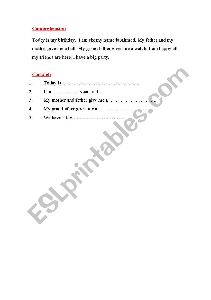 comprehension worksheet