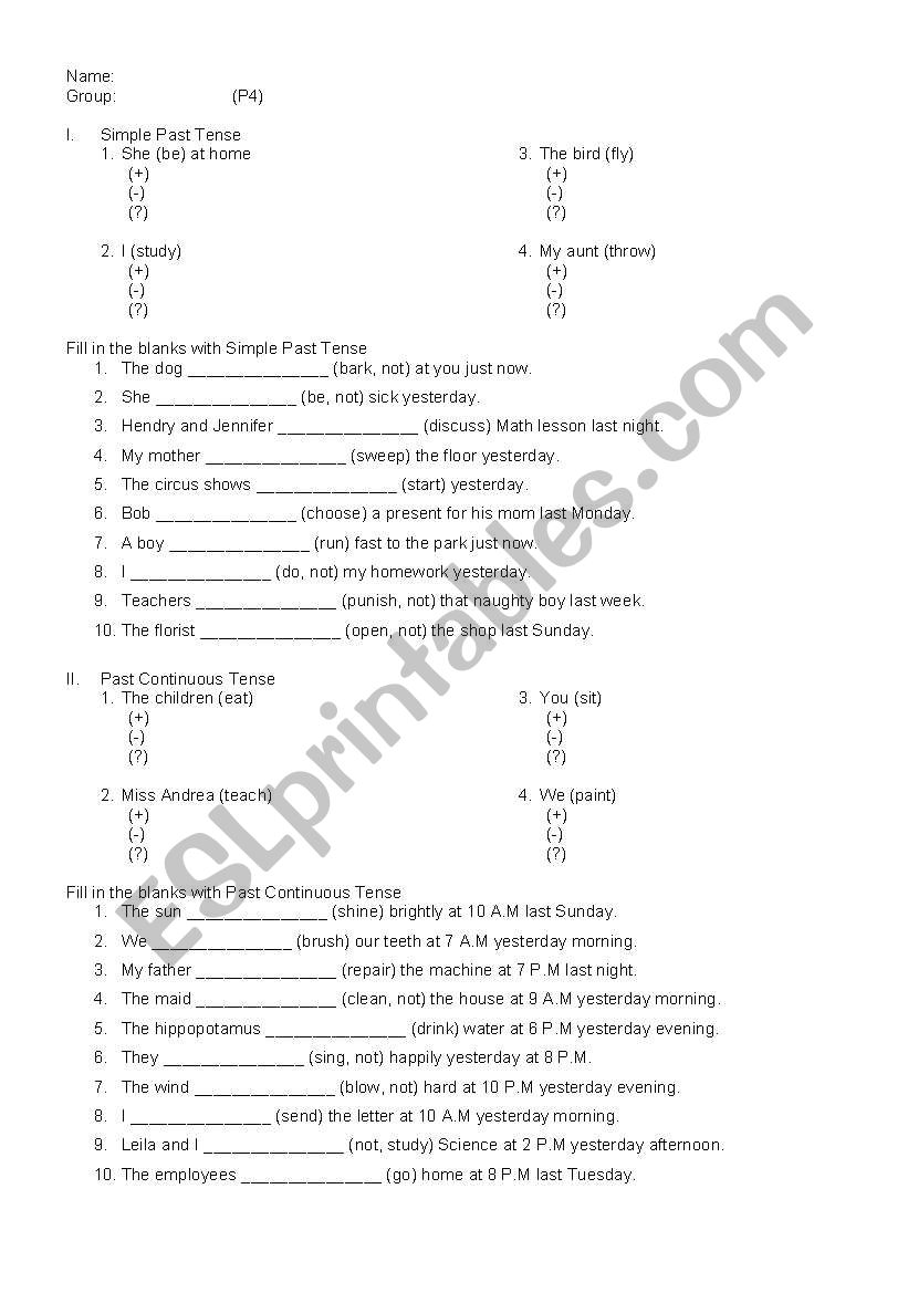 Simple Past Tense and Past Continuous Tense