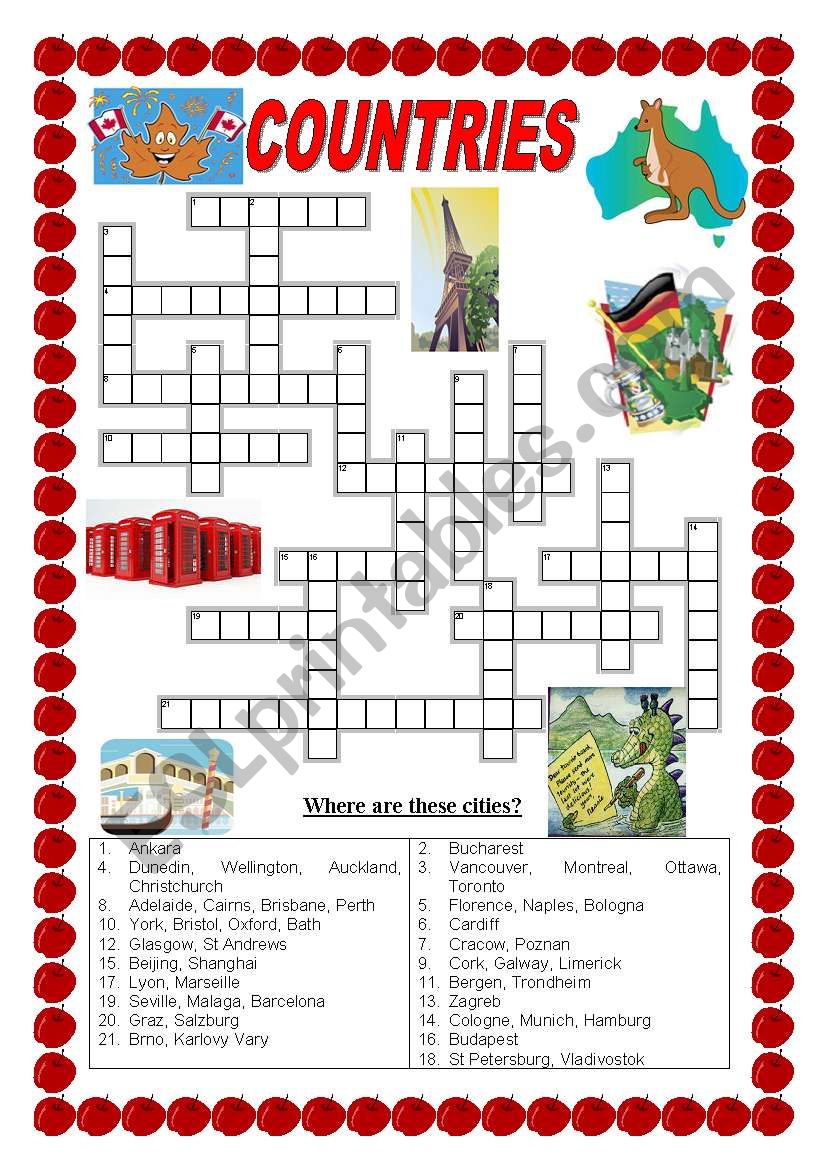 Countries and cities - crossword