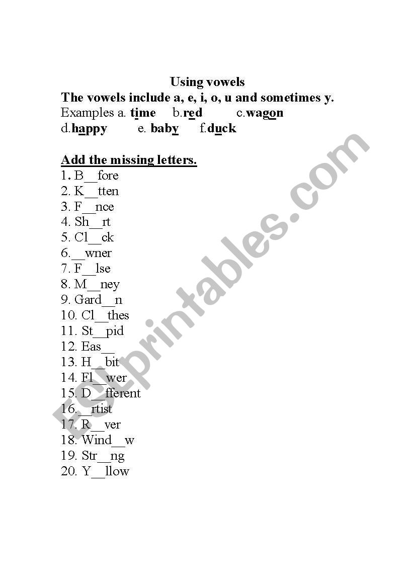 vowels worksheet