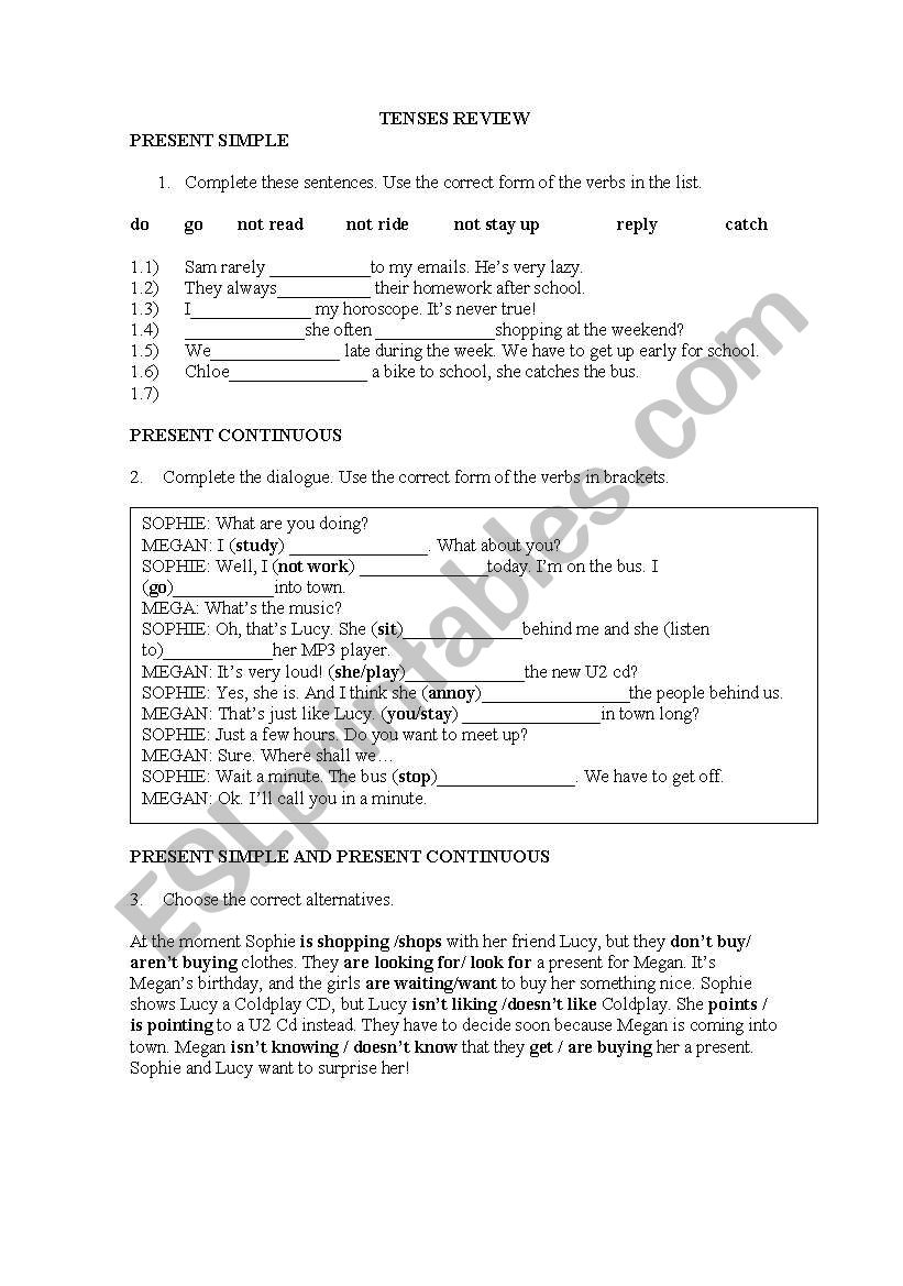 English grammar revision worksheet