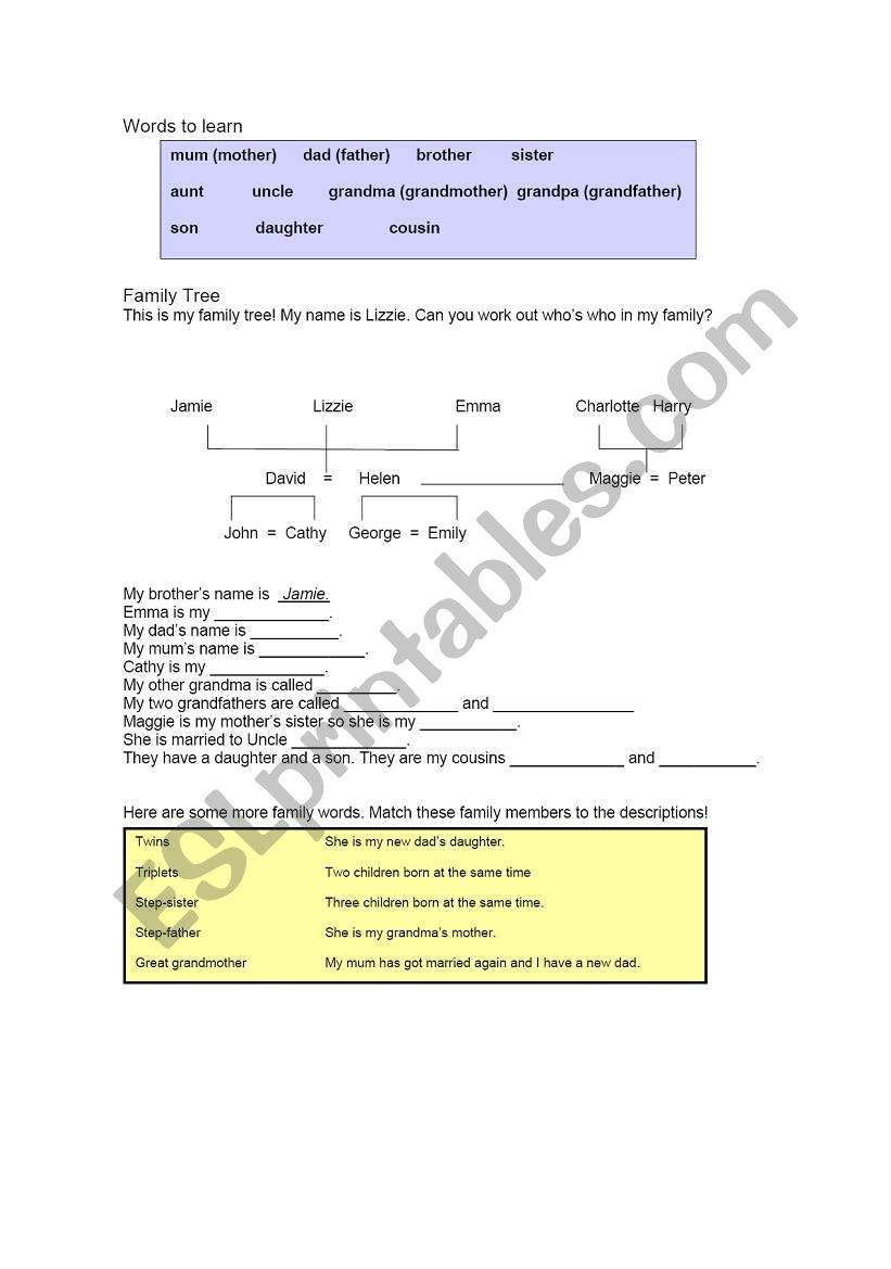 family tree worksheet