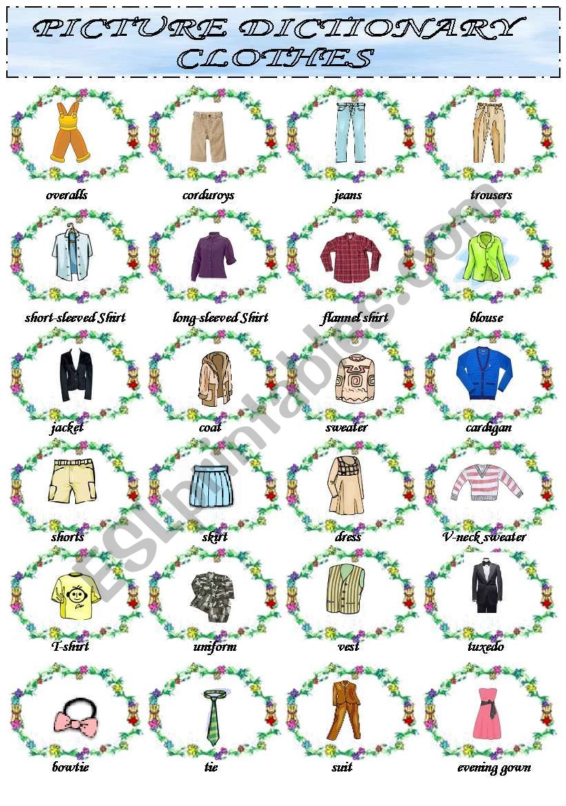 Clothes pictionary worksheet