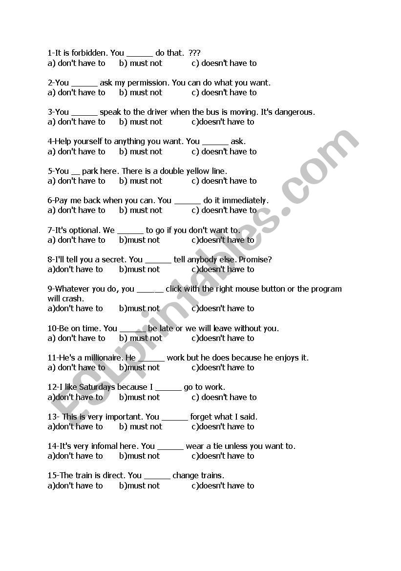 modals worksheet