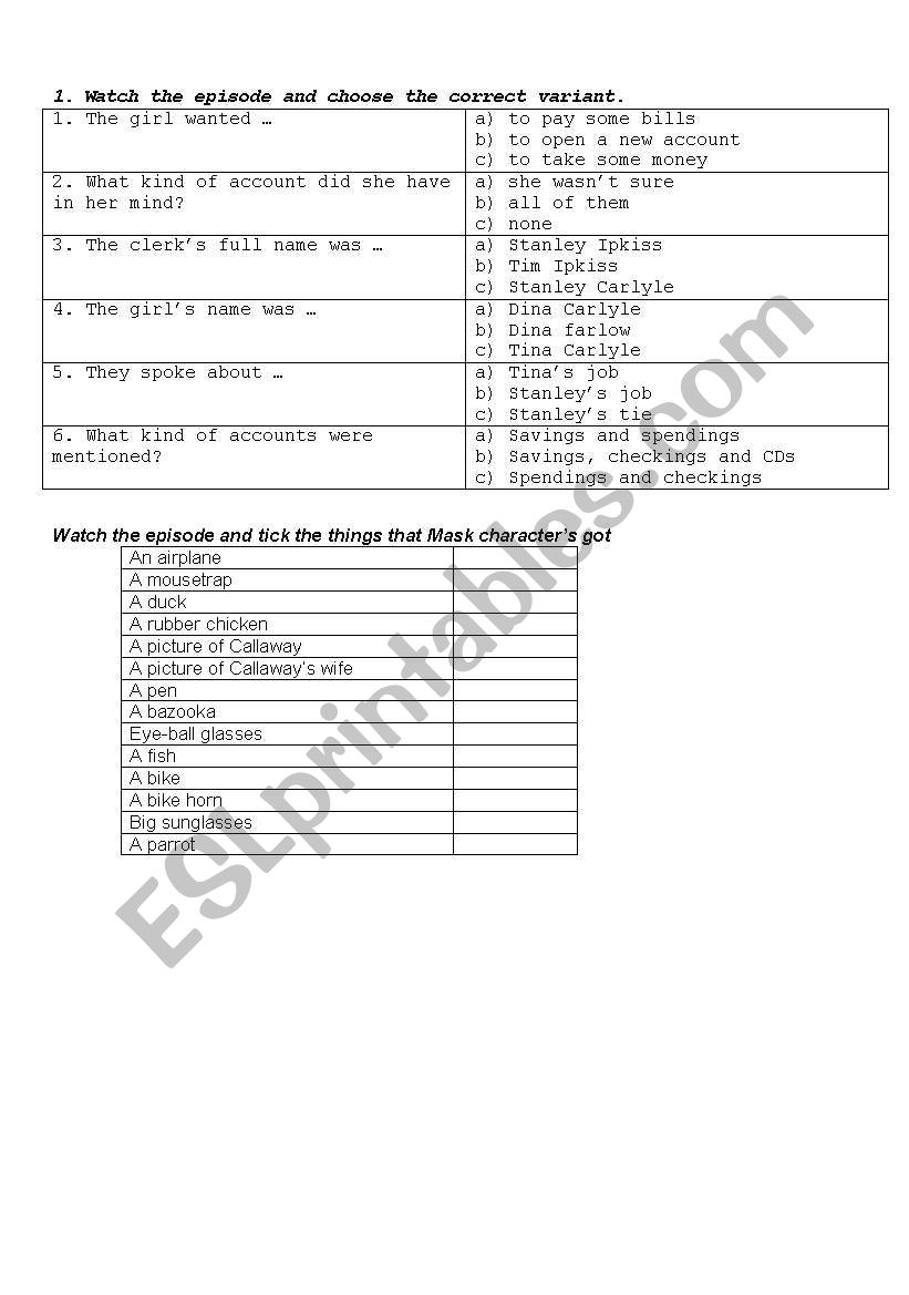 Mask worksheet