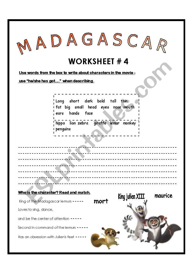 Movie Session: Madagascar Worksheet # 4 - (2 pages)