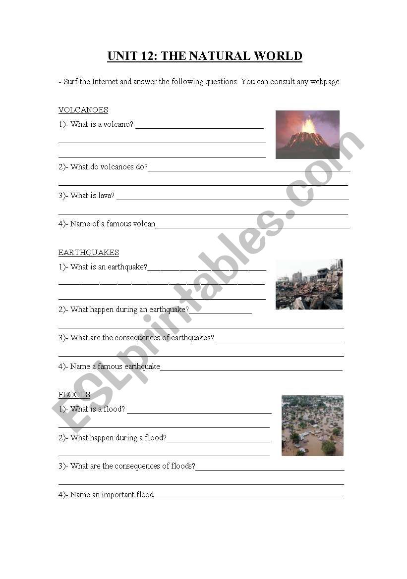 NATURAL DISASTERS worksheet