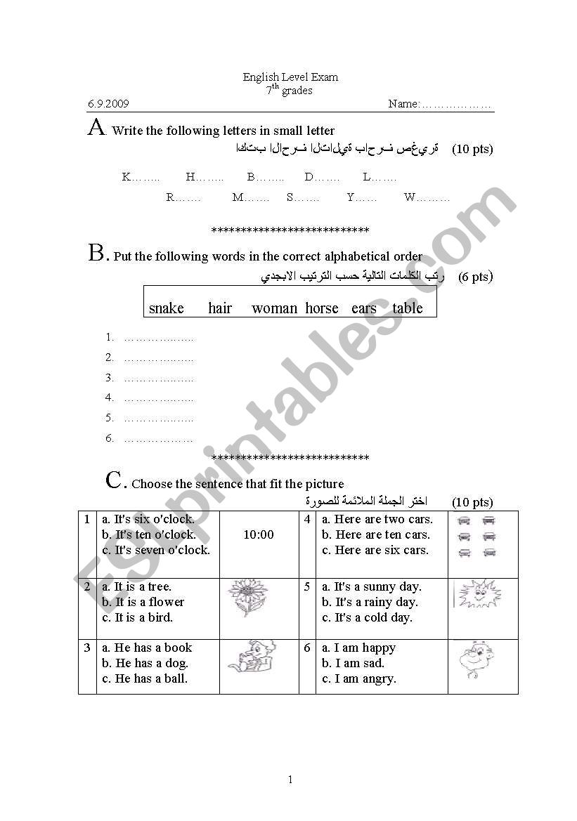 level exam  worksheet