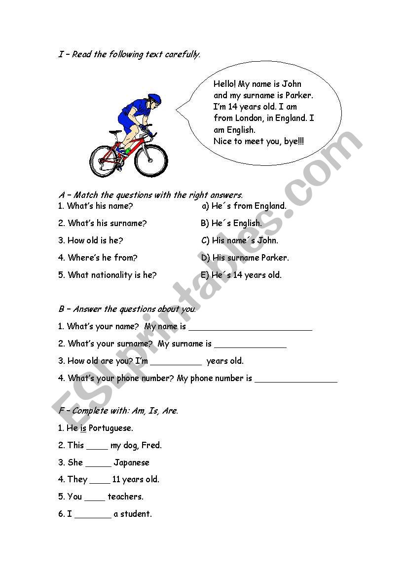 reading comprehension worksheet