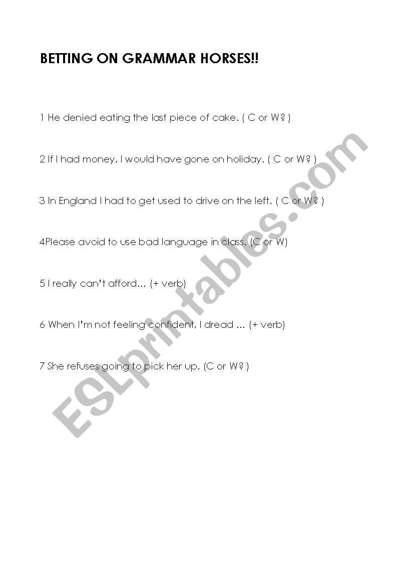 TO or ING ??? worksheet