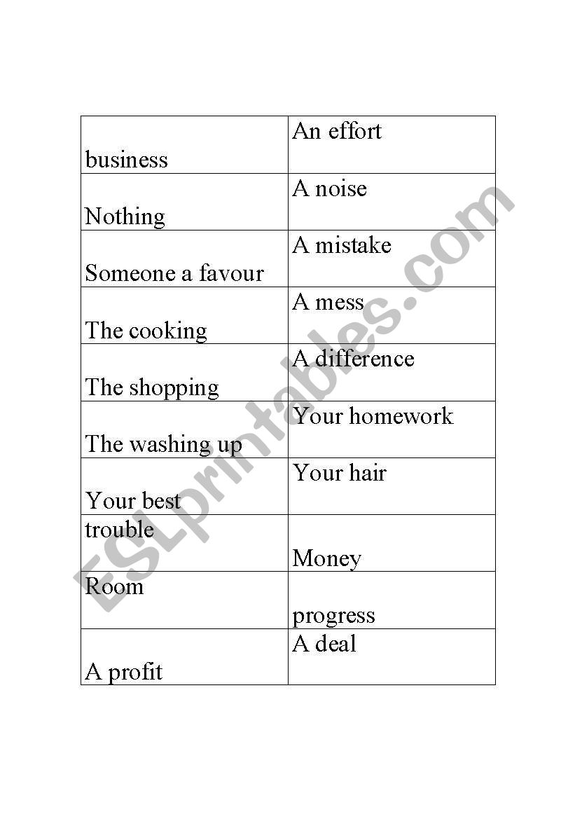 make /do  collocations  worksheet