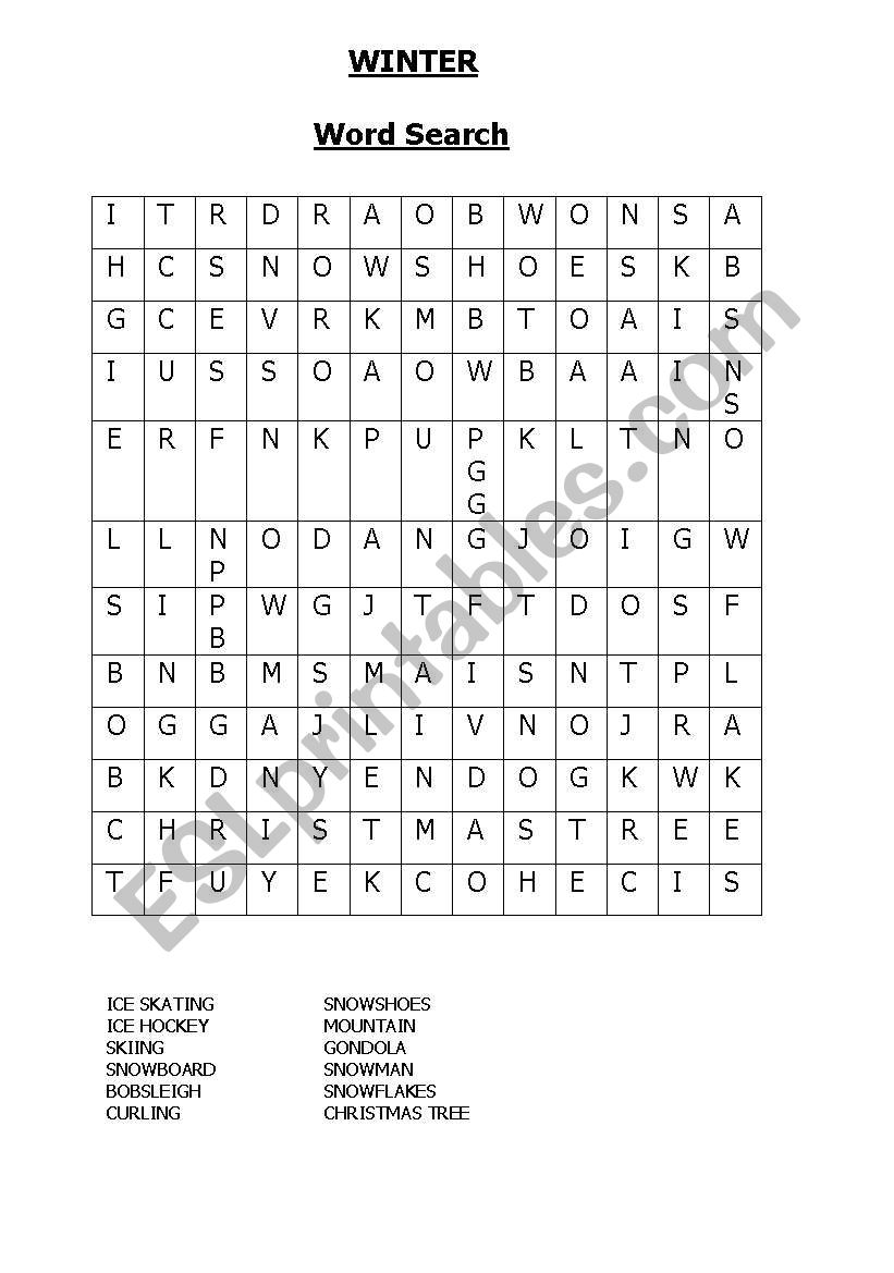 Winter Word Search worksheet