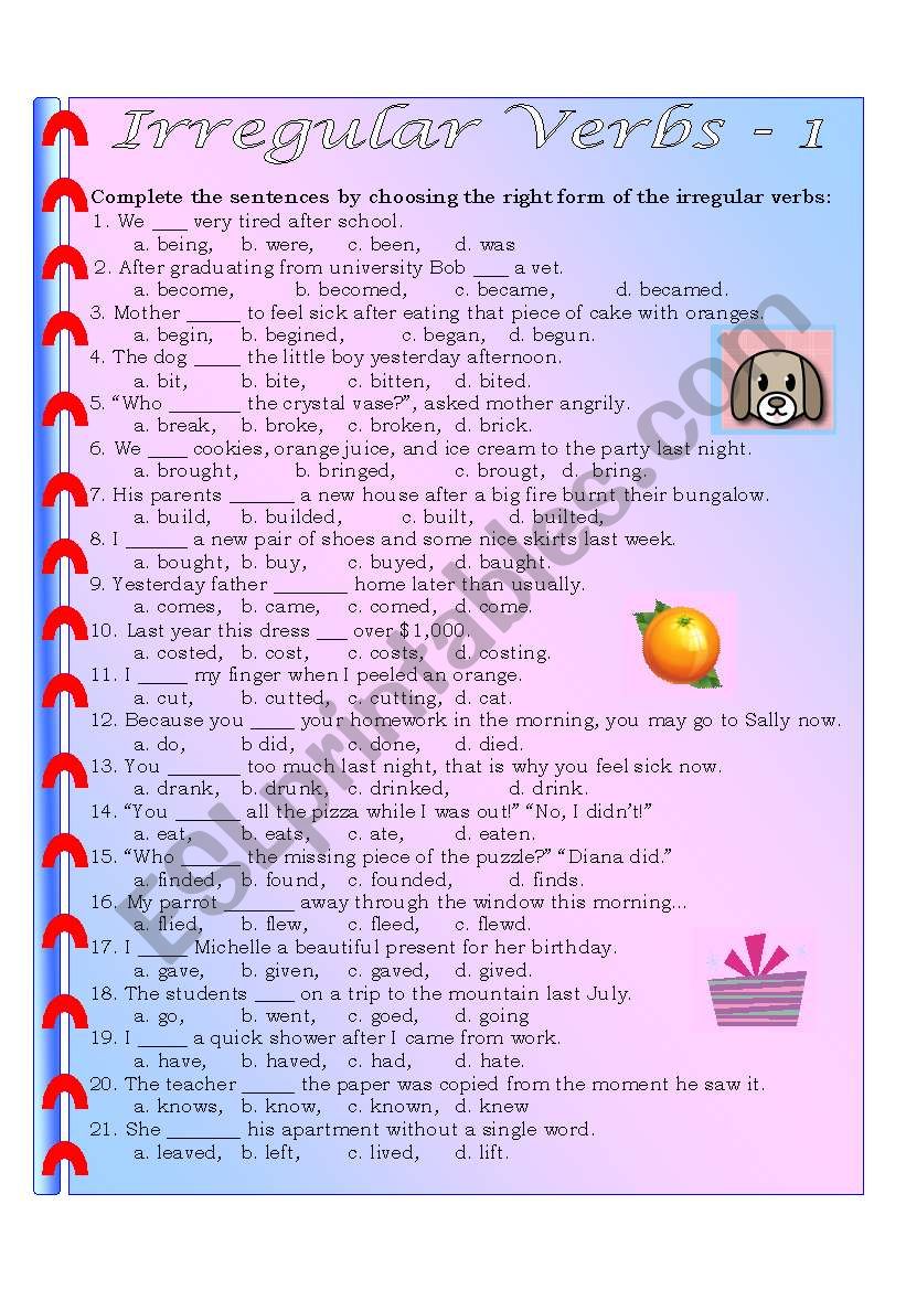 Irregular Verbs multiple choice 1