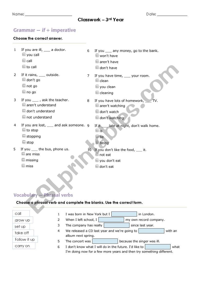 If + imperatives - Phrasal verbs