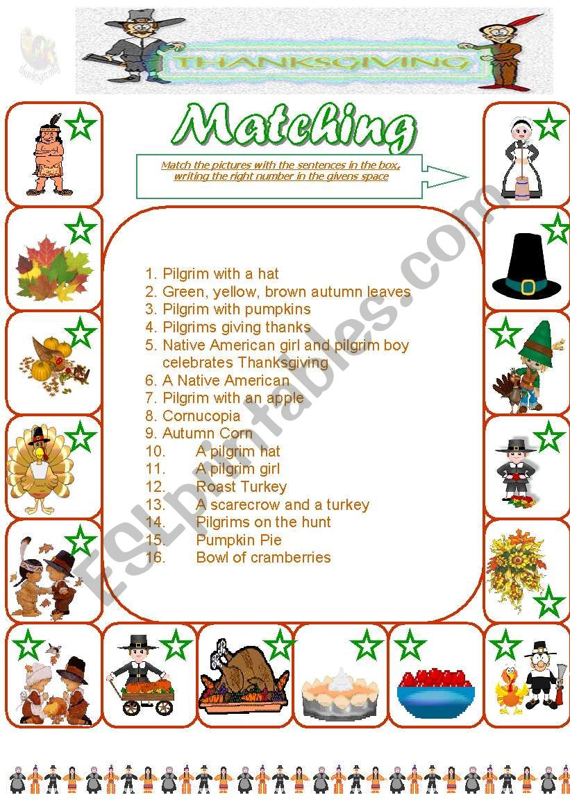 THANKSGIVING MATCHING worksheet