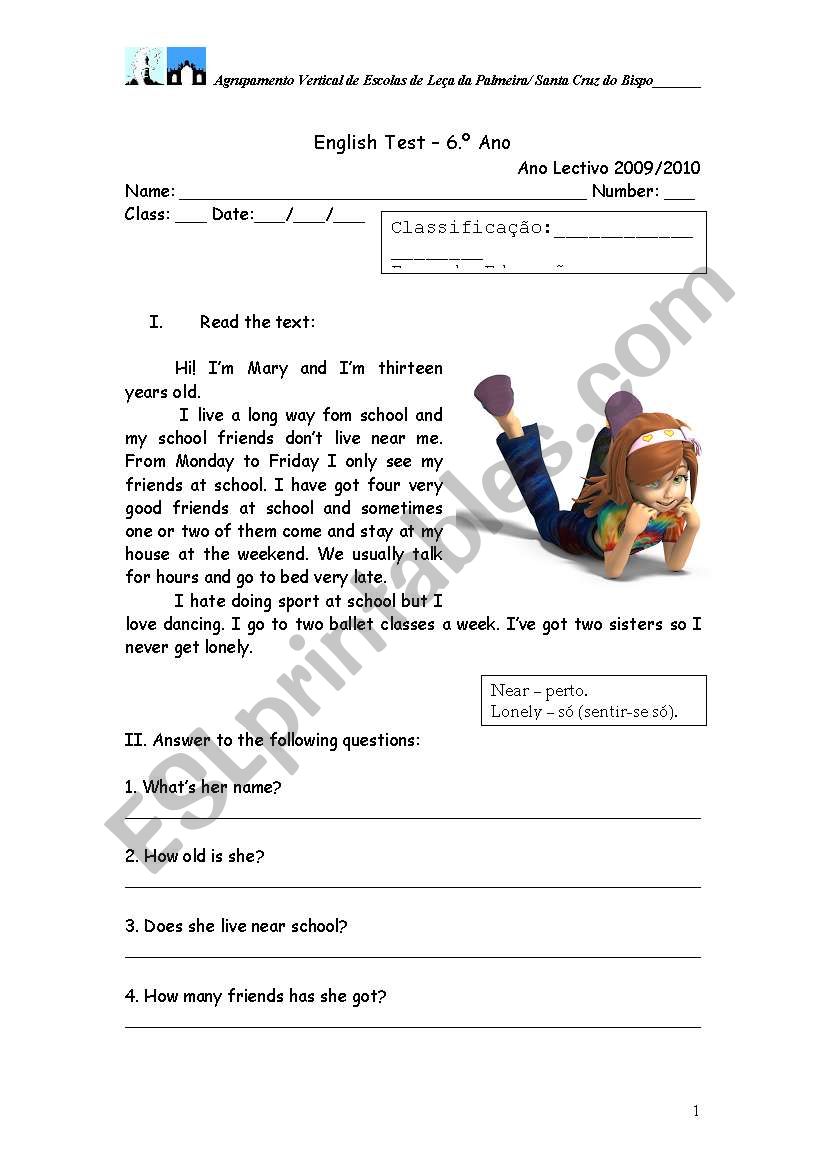 English test 6. grade - elementary