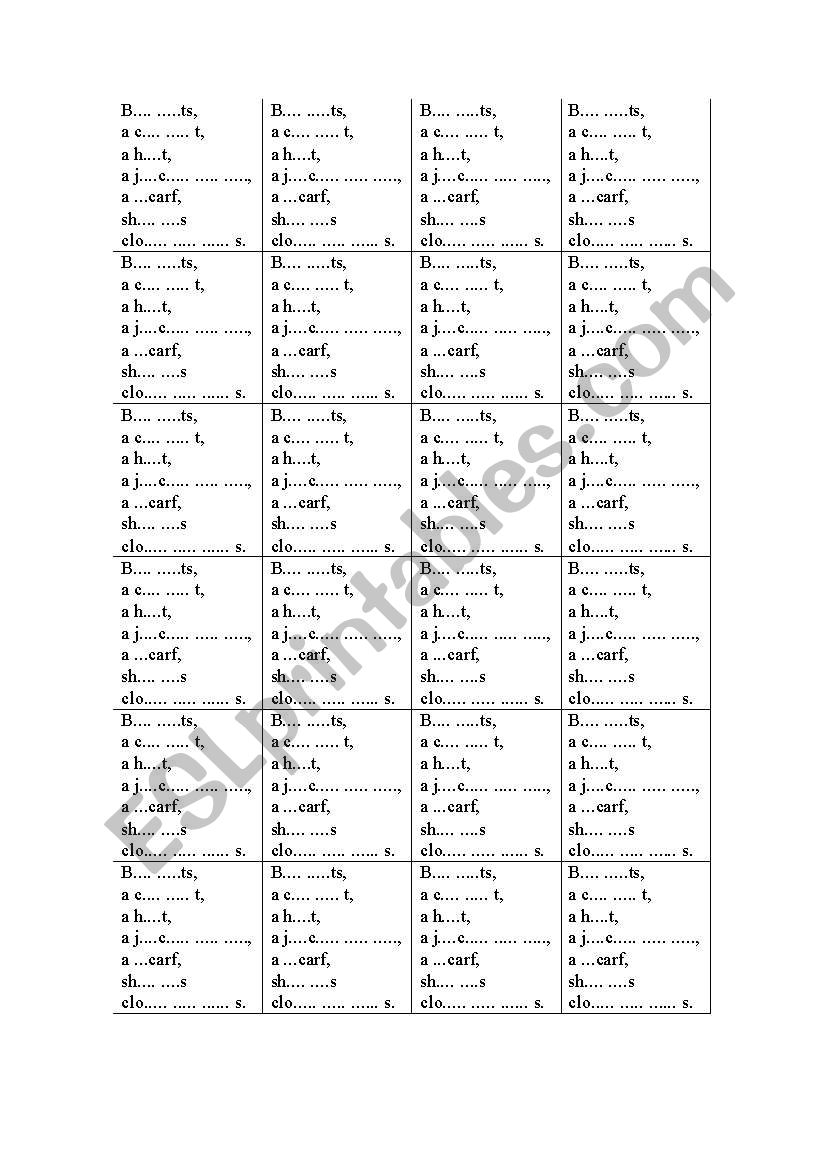 Clothes worksheet