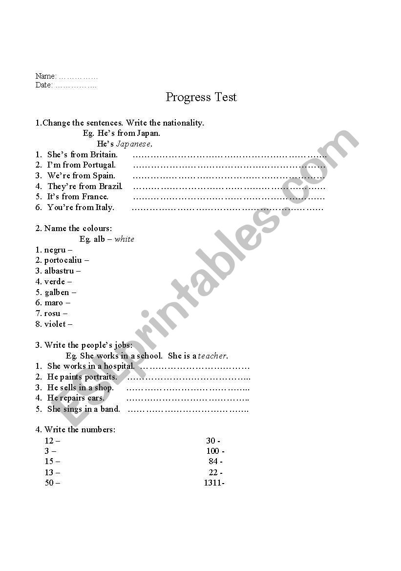 test worksheet