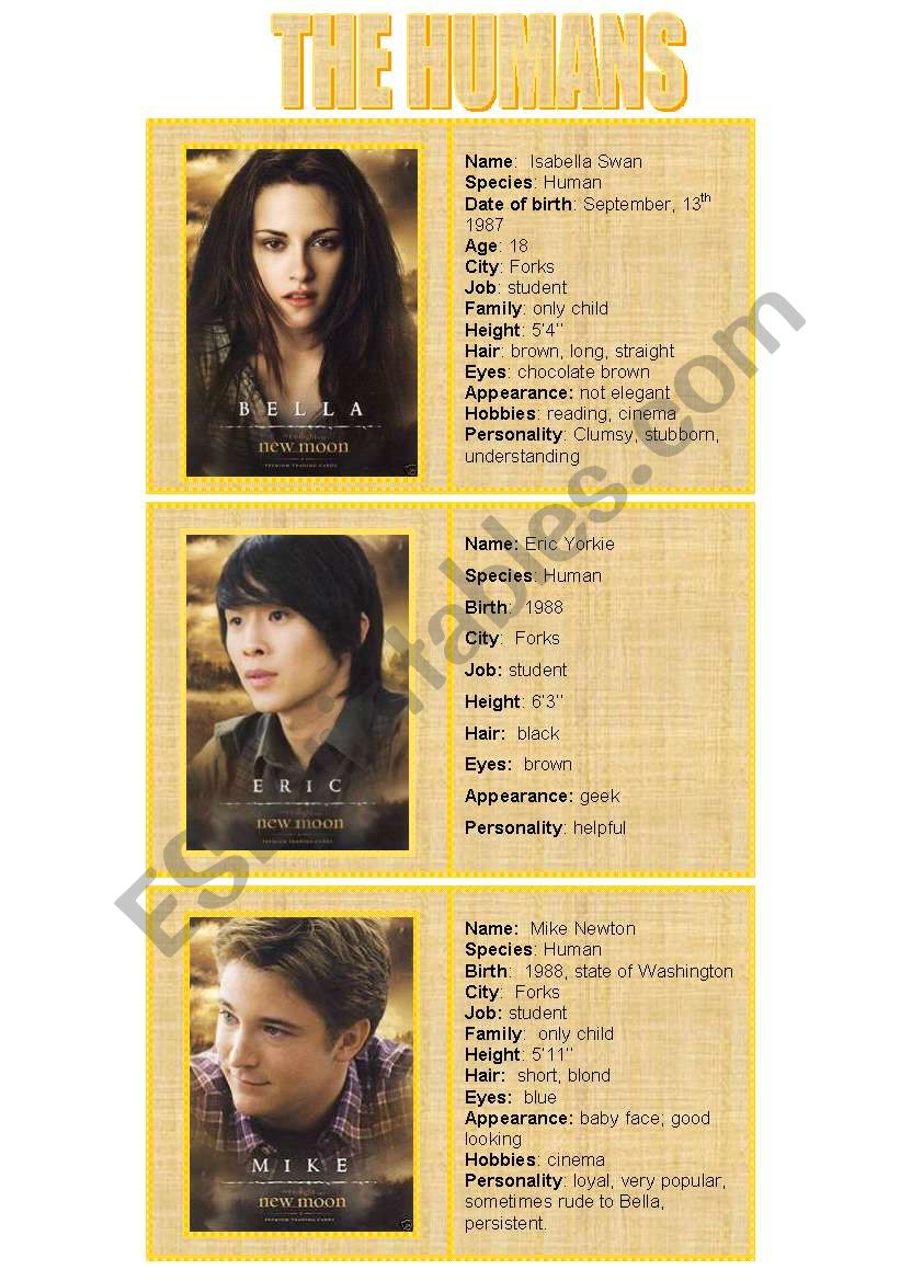 New moon characters - speaking cards 1/5