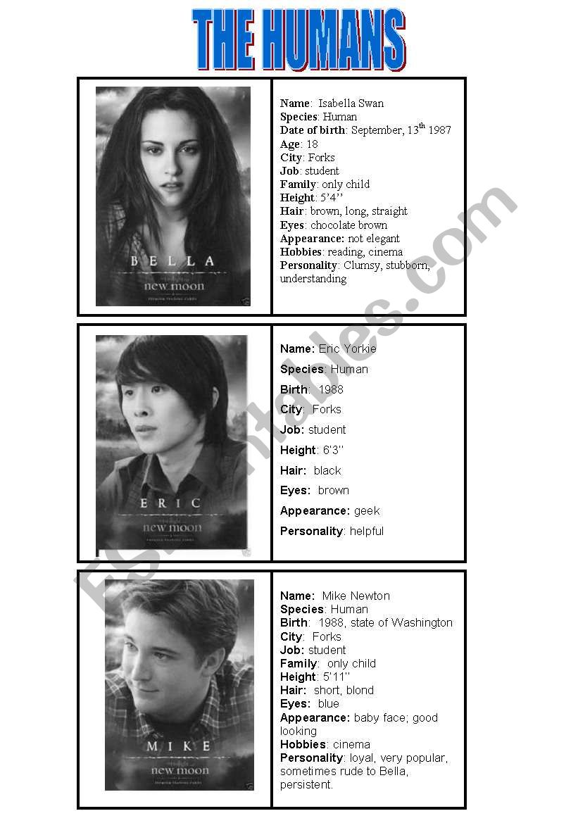 New moon characters B/W - speaking cards 1/5