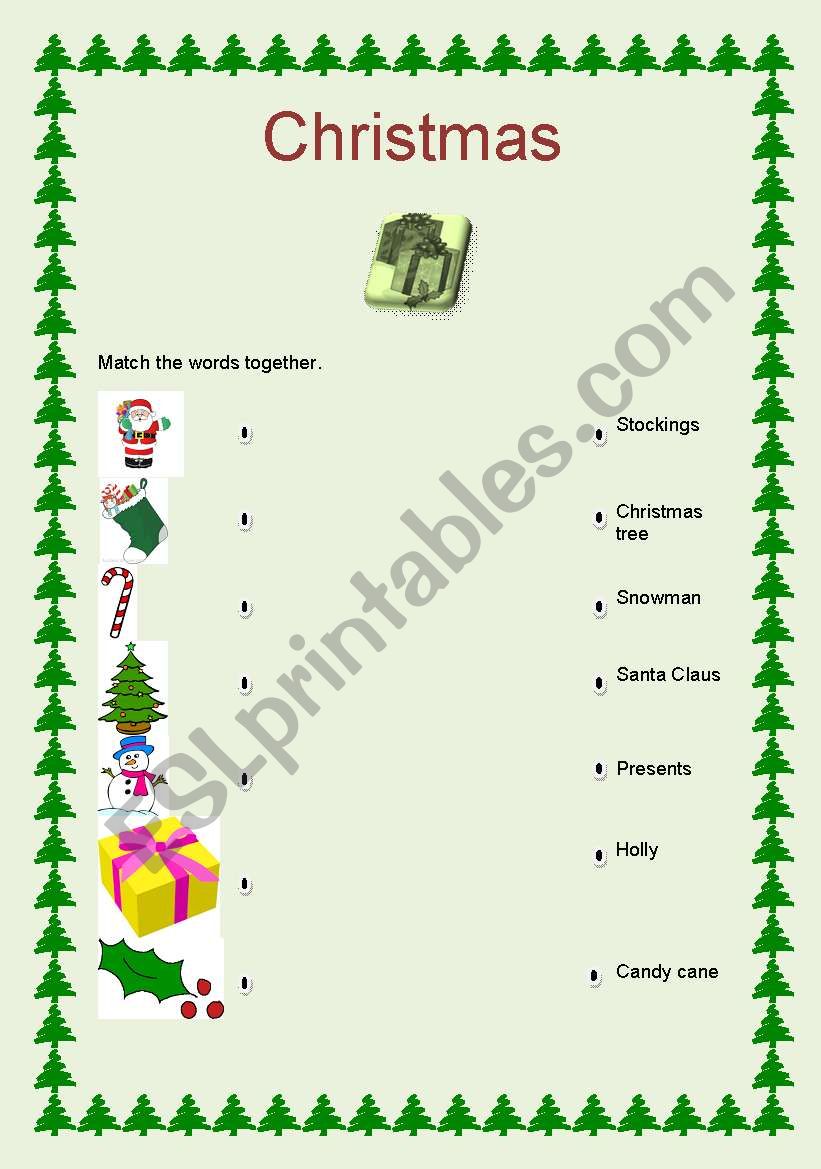 Christmas vocabulary matching worksheet
