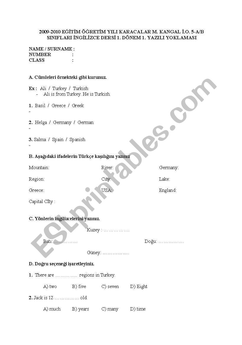 regions countries worksheet