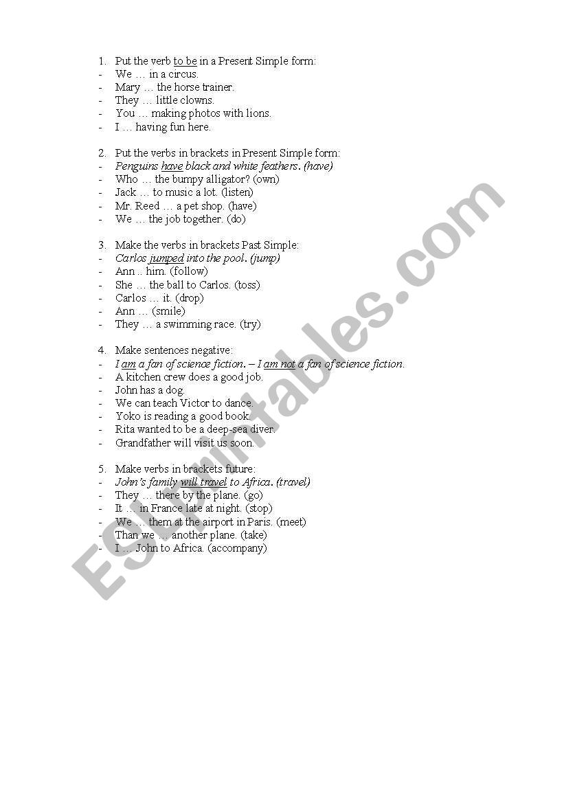 simple test in English worksheet