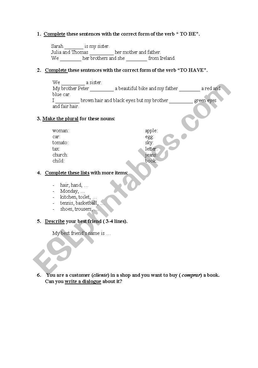 elementary exam worksheet