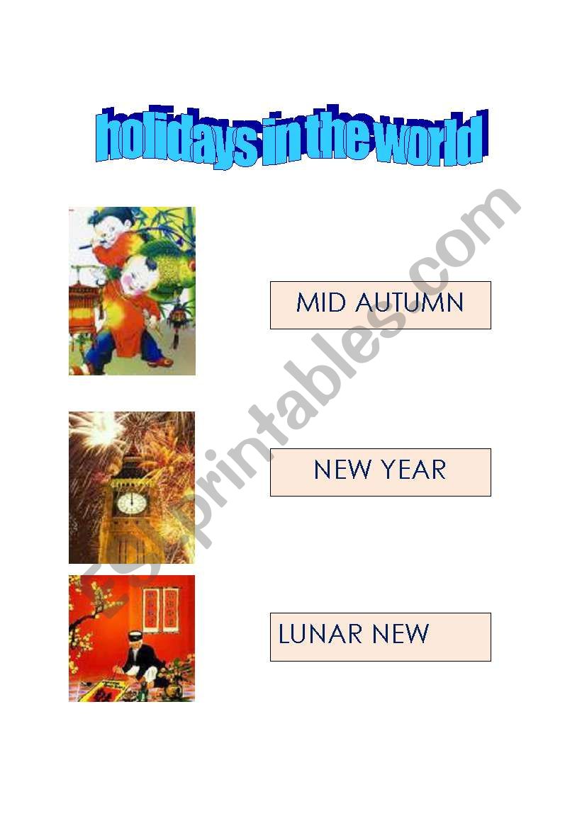 HOLIDAYS IN THE WORLD worksheet