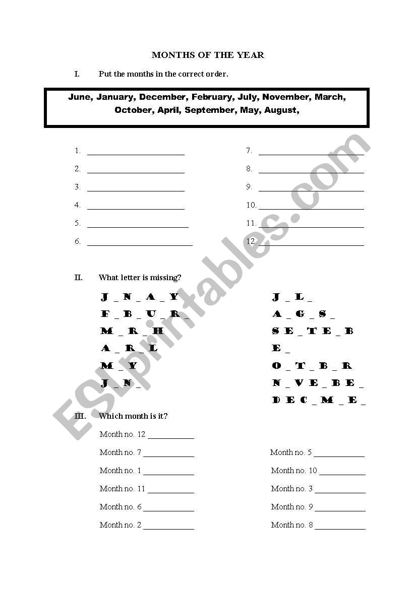 Months of the year  worksheet