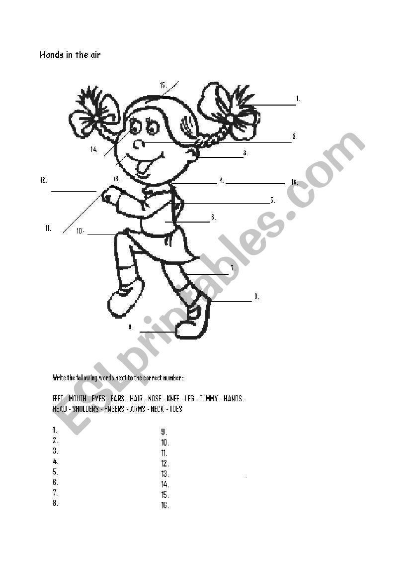 Hands in the air worksheet