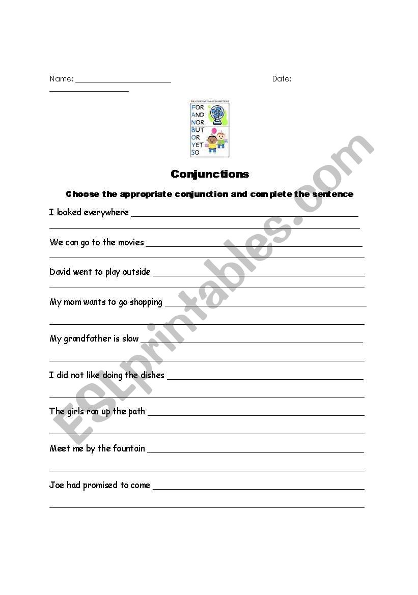 Conjunction Worksheet worksheet