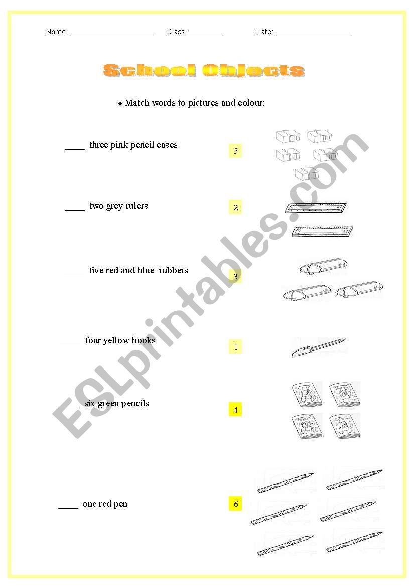 School Objects worksheet