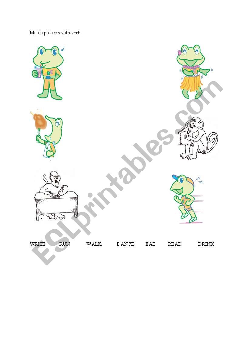 Matchinh pictures with verbs worksheet