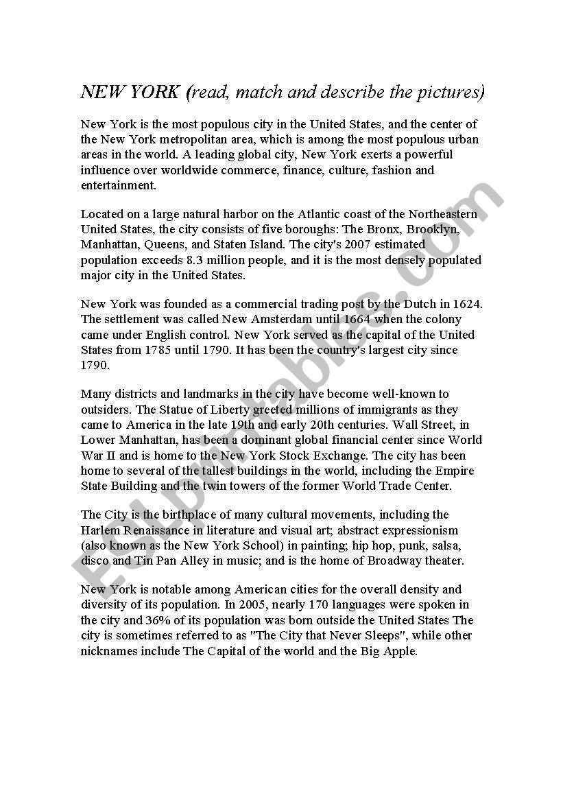 NEW YORK worksheet