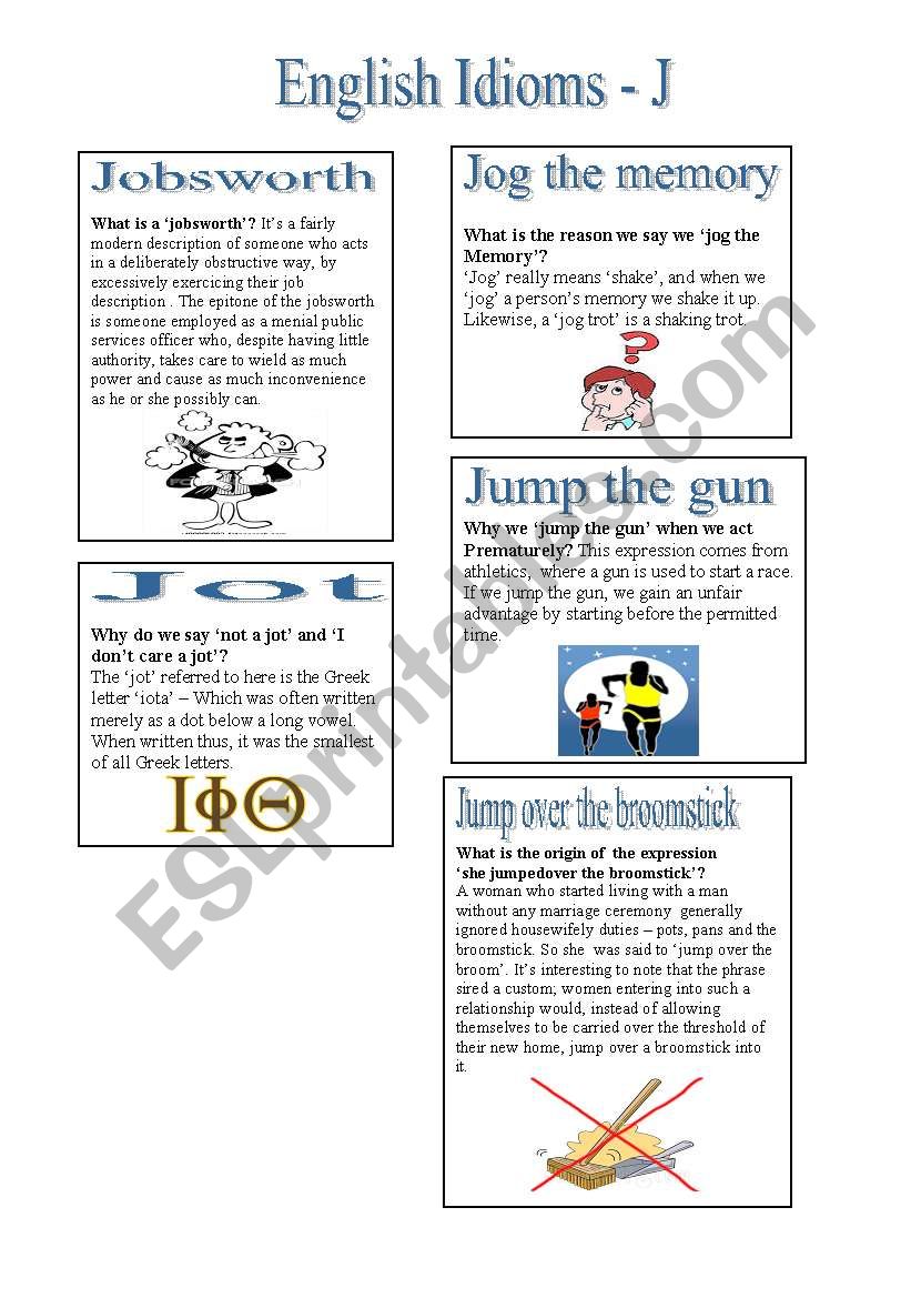 English Idioms - J worksheet