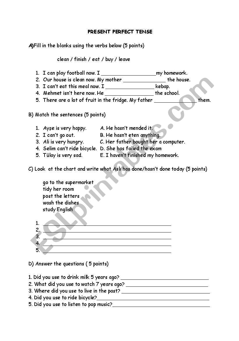 present perfect tense worksheet