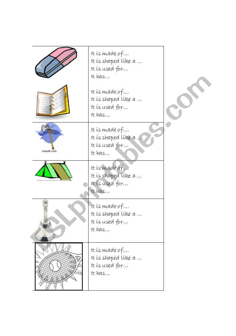 Describing objects worksheet