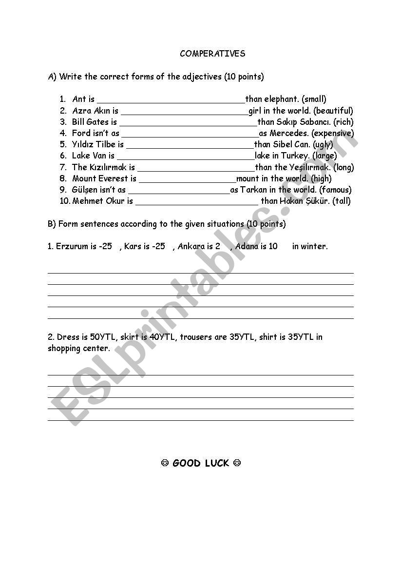 comparatives worksheet