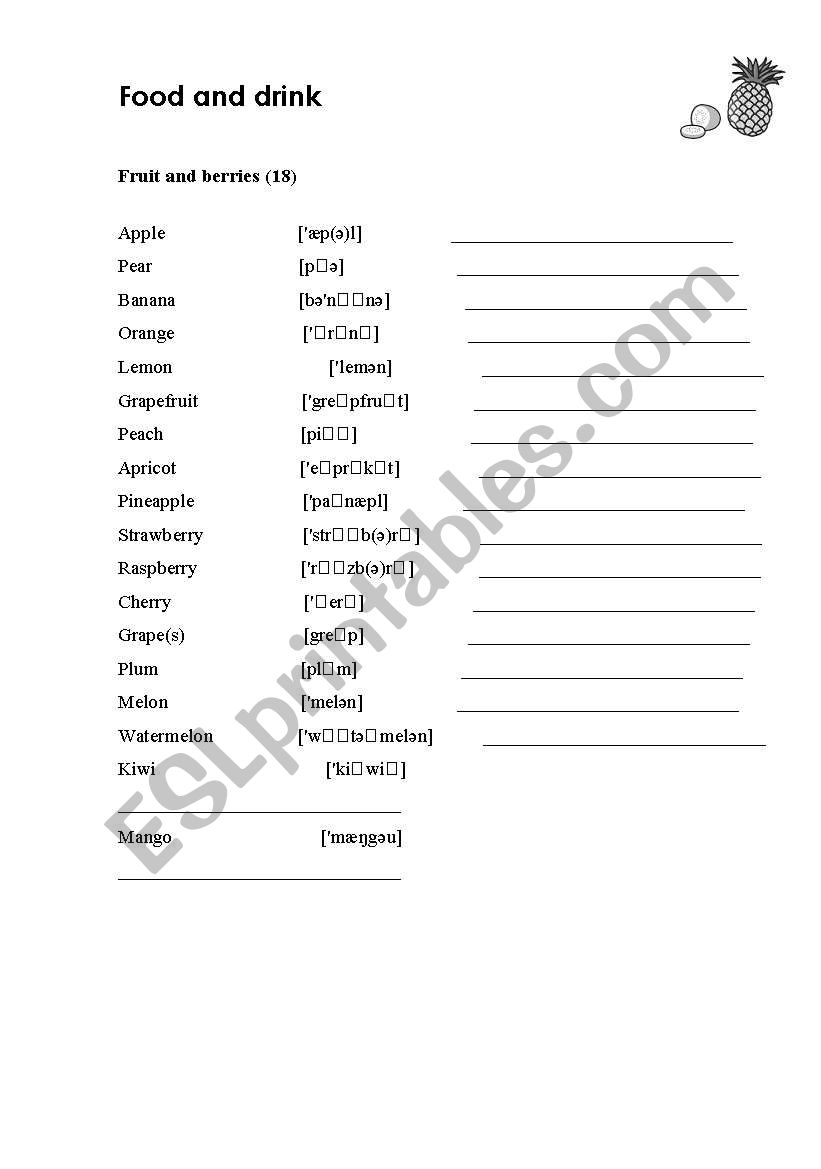 Fruit and berries vocabulary worksheet