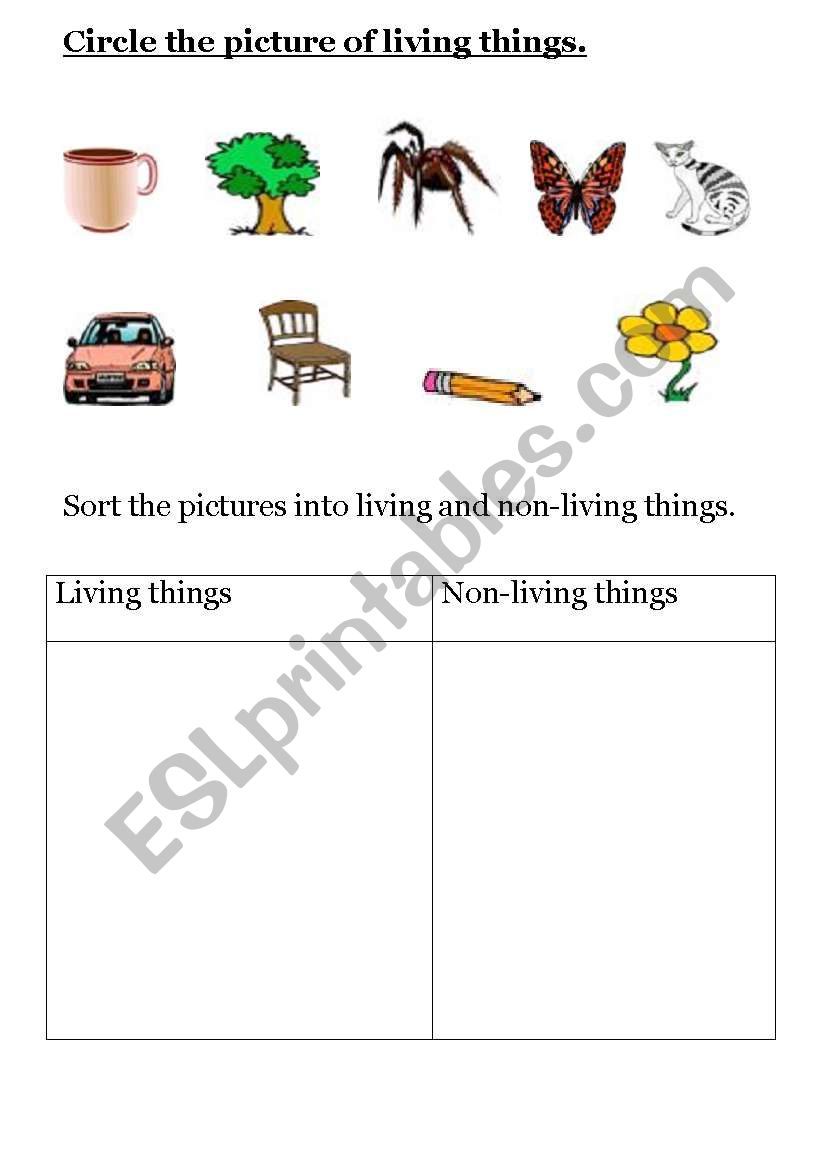 living and non-living things worksheet