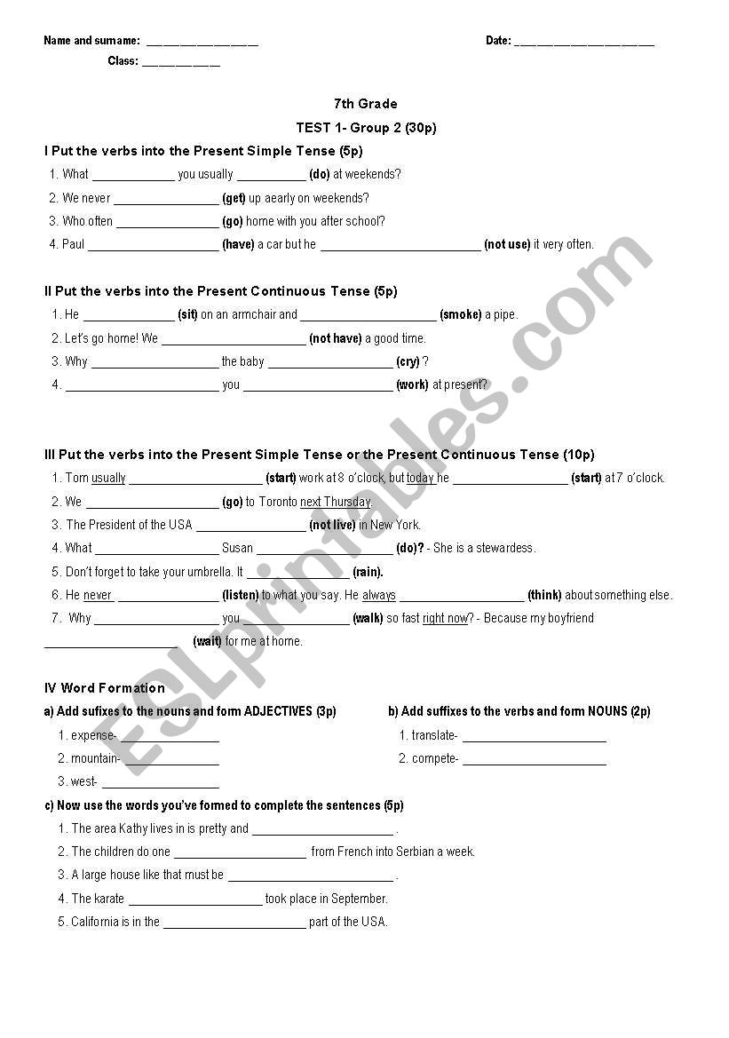 7th Grade Test_2009 - Group 2 with KEY