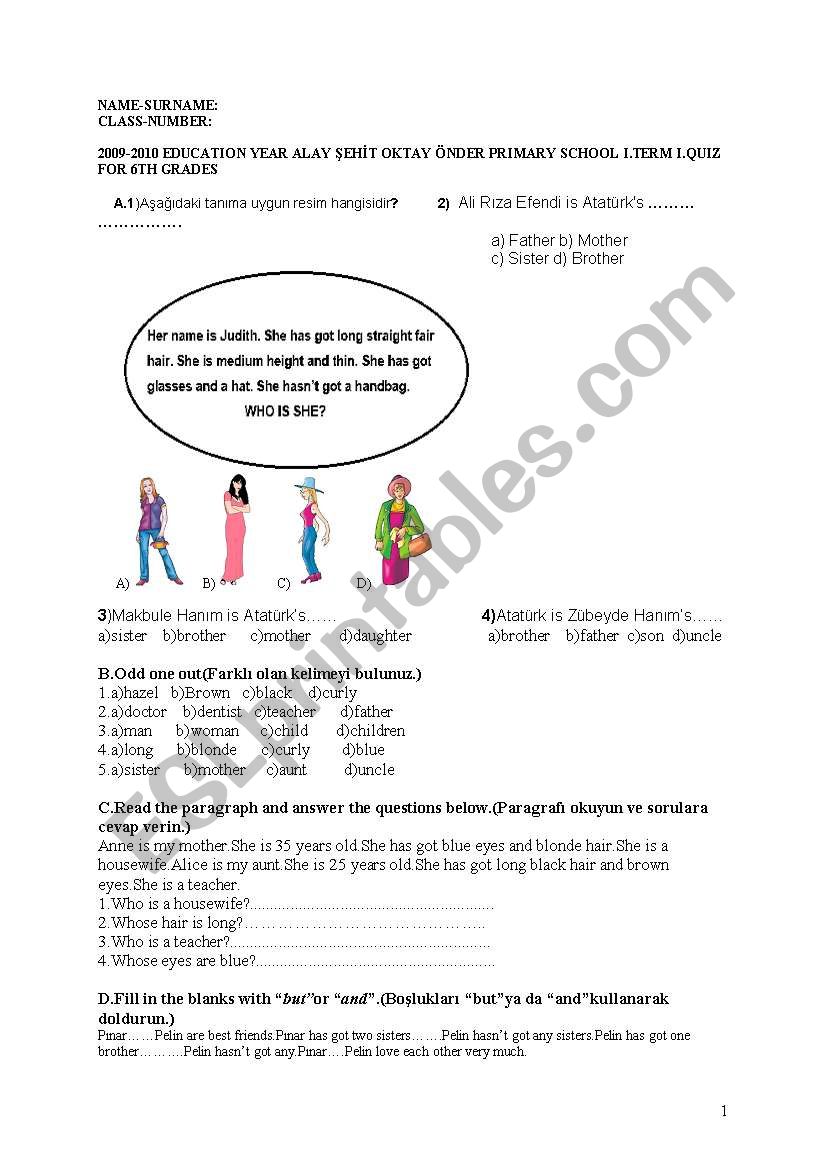 quiz for 6th grades in My Enfglsh book