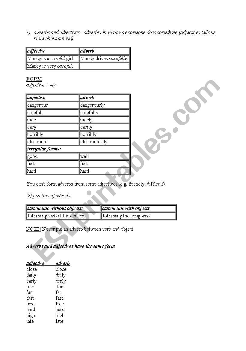 adjectives and adverbs worksheet